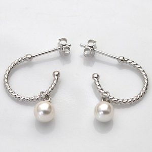 Pearl Stud Earrings, 925 Silver C Shape Earring Studs, Bridal Wedding Earrings